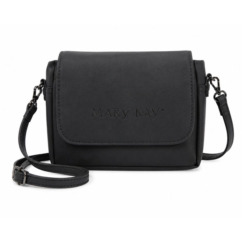 Mary Kay Black Crossbody Organizer Purse Faux Leather Shoulder Bag Zip Pocket